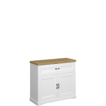 Biała komoda dwudrzwiowa z szufladą blat Dąb Harbor RIVA Podstawowe