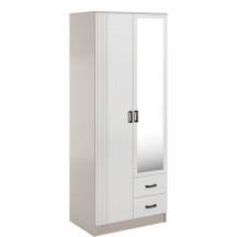 Szafa z lustrem dwudrzwiowa z ryflowanym frontem KAMI Kaszmir Mat / Biały Mat KAMI Podstawowe