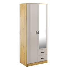 Szafa z lustrem dwudrzwiowa z ryflowanym frontem KAMI Dąb Artisan / Kaszmir Mat KAMI Podstawowe