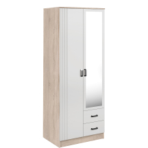 Szafa z lustrem dwudrzwiowa z ryflowanym frontem KAMI Dąb Sonoma / Biały Mat KAMI Podstawowe