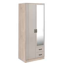 Szafa z lustrem dwudrzwiowa z ryflowanym frontem KAMI Dąb Sonoma / Kaszmir Mat KAMI Podstawowe