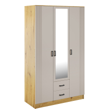 Szafa z lustrem trzydrzwiowa z ryflowanym frontem KAMI Dąb Artisan / Kaszmir Mat KAMI Podstawowe