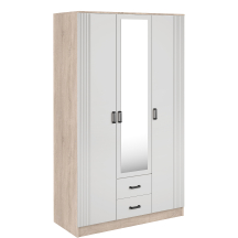 Szafa z lustrem trzydrzwiowa z ryflowanym frontem KAMI Dąb Sonoma / Biały Mat KAMI Podstawowe