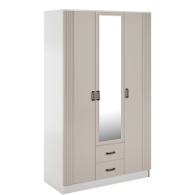 Szafa z lustrem trzydrzwiowa z ryflowanym frontem KAMI Biały Mat / Kaszmir Mat KAMI Podstawowe