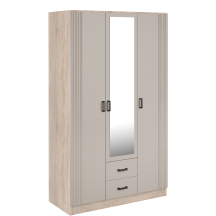 Szafa z lustrem trzydrzwiowa z ryflowanym frontem KAMI Dąb Sonoma / Kaszmir Mat KAMI Podstawowe