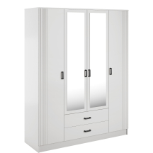 Szafa z lustrem 4-drzwiowa z ryflowanym frontem KAMI Biały Mat KAMI Podstawowe