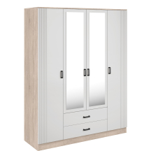 Szafa z lustrem 4-drzwiowa z ryflowanym frontem KAMI Dąb Sonoma / Biały Mat KAMI Podstawowe