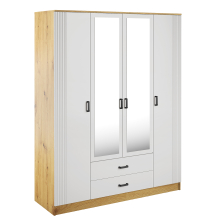 Szafa z lustrem 4-drzwiowa z ryflowanym frontem KAMI Dąb Artisan / Biały KAMI Podstawowe