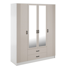 Szafa z lustrem 4-drzwiowa z ryflowanym frontem KAMI Biały Mat / Kaszmir Mat KAMI Podstawowe