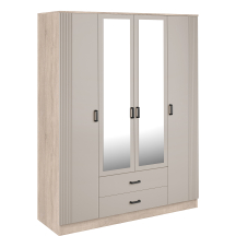 Szafa z lustrem 4-drzwiowa z ryflowanym frontem KAMI Dąb Sonoma / Kaszmir Mat KAMI Podstawowe