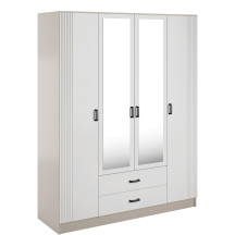 Szafa z lustrem 4-drzwiowa z ryflowanym frontem KAMI Kaszmir Mat / Biały Mat KAMI Podstawowe