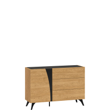 Komoda z cichym domykiem 1-drzwiowa 3 szuflady Dąb Baltic / Czarny TOSCANIA Podstawowe