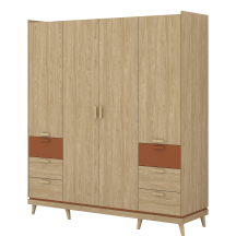 Szafa 4-drzwiowa z szufladami Dąb Olej / Ceglany 24KSND20 TYP-20 SCANDI Podstawowe