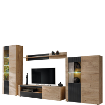 Zestaw mebli do salonu ARON Dąb Ribbeck / Czarny Ryflowany ARON Podstawowe