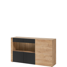 Komoda 4-drzwiowa z witryną Dąb Ribbeck / Czarny Ryflowany ARON Podstawowe