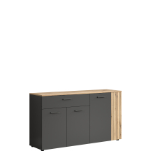 Komoda czterodrzwiowa z szufladą lamele Grafit / Dąb Evok ESTEBAN Podstawowe