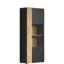 Wysoka witryna do salonu z lamelami Grafit / Dąb Evok ESTEBAN Podstawowe