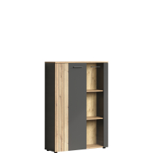 Kredens z witryną 3-drzwiowy front lamele Grafit / Dąb Evok ESTEBAN Podstawowe