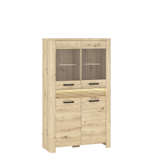 Witryna niska czterodrzwiowa Kredens z oświetleniem LED dąb artisan MORIS Podstawowe