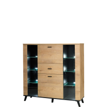 Duży kredens z witryną i barkiem Dąb Lefkas / Czarny JOHN II Podstawowe