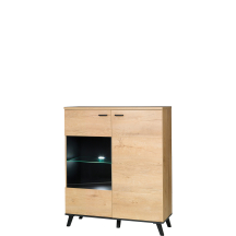 Kredens z witryną dwudrzwiowy Dąb Lefkas / Czarny JOHN II Podstawowe