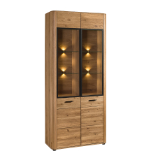 Wysoka witryna dębowa z oświetleniem MONA.035.014 Dąb Miodowy MONACO Podstawowe