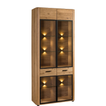 Witryna dębowa przeszklona z oświetleniem MONA.080.14 Dąb Miodowy MONACO Podstawowe