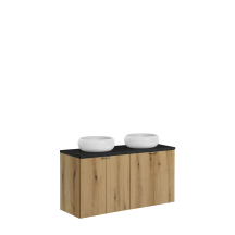 Szafka łazienkowa wisząca z dwoma umywalkami 120 cm blat czarny NOVA OAK Podstawowe