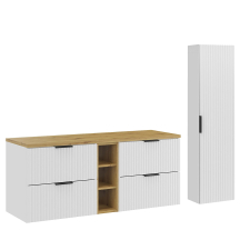 Zestaw mebli do łazienki 140 cm słupek i szafka z blatem Dąb Artisan ADEL WHITE Podstawowe