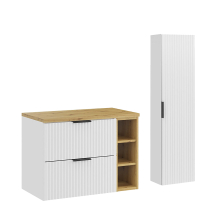 Zestaw mebli do łazienki 80 cm słupek szafka z blatem i regałem Dąb Artisan ADEL WHITE Podstawowe