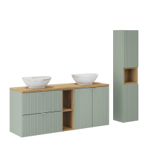 Zestaw mebli łazienkowych 140 cm Komplet wiszący z dwoma umywalkami LINE REED GREEN Podstawowe