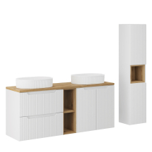Nowoczesne meble łazienkowe zestaw z umywalką i blatem 140 cm NOVA WHITE Podstawowe
