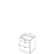 Szafka kuchenna stojąca 3 szuflady dolna 60 cm biały połysk DS6/3 VELLA BIAŁY POŁYSK Szkic
