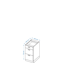 Szafka kuchenna stojąca 3 szuflady dolna 40 cm biały połysk DS4/3 VELLA BIAŁY POŁYSK Szkic
