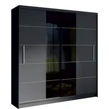Szafa przesuwna 2D BRNO 200 cm Szary Grafit / Czarne szkło Podstawowe