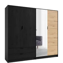 Szafa 4-drzwiowa ULM 220 cm z lustrem Czarny Grafit / Dąb Artisan Podstawowe