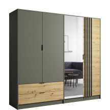 Szafa ubraniowa 4 drzwi 2 szuflady Szary Grafit / Dąb Artisan RIMINI Podstawowe