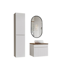 Zestaw mebli do łazienki 60 cm z blatem umywalką nablatową szafką wysoką i lustrem led ICONIC WHITE Podstawowe