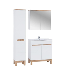 Zestaw mebli łazienkowych biały połysk 80 cm umywalka szafka wysoka lustro BALI WHITE Podstawowe