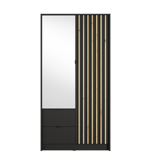 Szafa 2-drzwiowa z lustrem i szufladami 100 cm Czarny Onyx / Dąb Artisan KATANIA Podstawowe