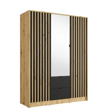 Szafa 3-drzwiowa z lustrem i szufladami 150 cm Dąb Artisan / Czarny Onyx KATANIA Podstawowe