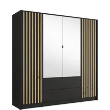 Szafa 4-drzwiowa z lustrem i szufladami 200 cm Czarny Onyx / Dąb Artisan KATANIA Podstawowe