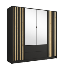 Szafa 4-drzwiowa z lustrem i szufladami 200 cm Czarny Onyx / Dąb Artisan KATANIA Podstawowe
