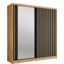 Szafa przesuwna 2D ALUNA z lustrem 200 cm Dąb Artisan / Czarny Onyx Podstawowe