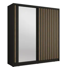 Szafa przesuwna 2D ALUNA z lustrem 200 cm Czarny Onyx / Dąb Artisan Podstawowe