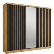 Szafa przesuwna 3D ALUNA z lustrem 250 cm Dąb Artisan / Czarny Onyx Podstawowe