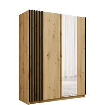 Szafa przesuwna 2D BAYADERO z lustrem i lamelami 150 cm Dąb Artisan / Czarny Podstawowe