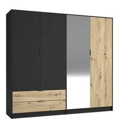 Szafa ubraniowa 220 cm z lustrem Czarny Grafit / Dąb Artisan UPSALA Podstawowe