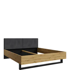 Łóżko 160 x 200 z zagłowiem tapicerowanym Czarny Grafit / Dąb Artisan UPSALA Podstawowe