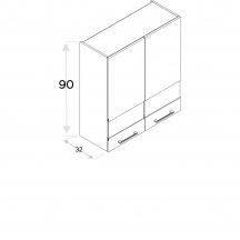 Szafka górna wisząca 2 drzwi witryna WW…/90 KAMMONO F7 Szkic